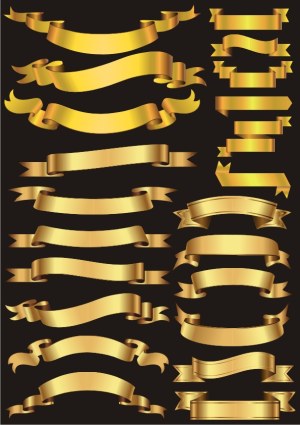 Set of Golden Decorative Ribbons and Banners Free Vector