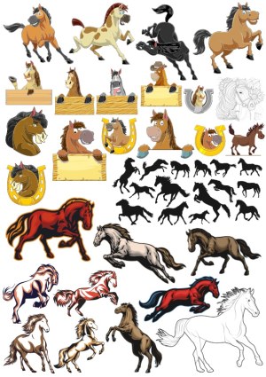 Horse Vector Collection with Cartoon Characters, Silhouettes, and Realistic Designs Free Vector