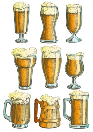 Hand-Drawn Beer Glasses and Mugs Vector Set Free Vector