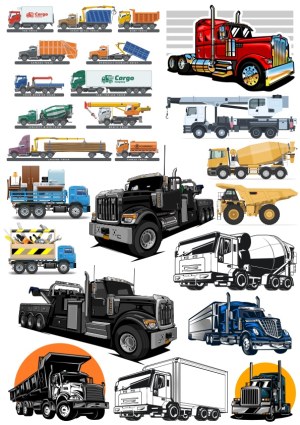 Variety of Cargo, Construction, and Utility Trucks Vector Collection Free Vector