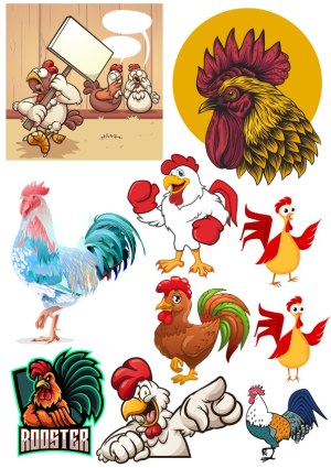 Collection of Rooster and Chicken Illustrations in Various Cartoon and Realistic Styles Free Vector