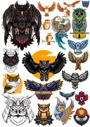 Collection of Illustrated Owl Vectors with Various Styles and Poses Free Vector
