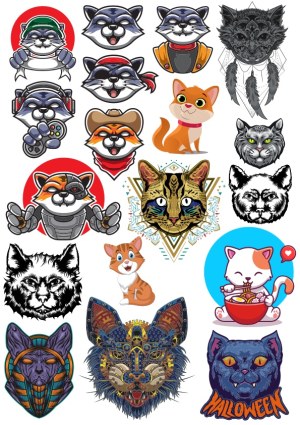 Collection of Cat and Fox Vector Illustrations with Varied Styles Free Vector