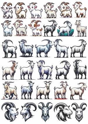 Collection of Cartoon and Realistic Goat Illustrations Free Vector
