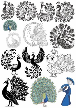 Collection of Decorative and Realistic Peacock Vector Illustrations Free Vector