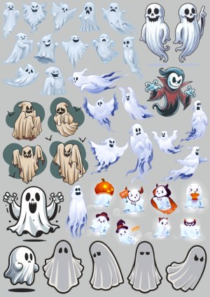 Collection of Cartoon Halloween Ghost Characters and Spirits Free Vector