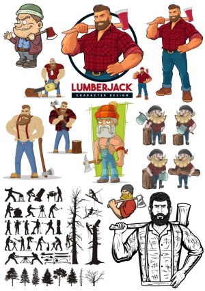 Collection of Lumberjack Characters and Silhouettes Free Vector