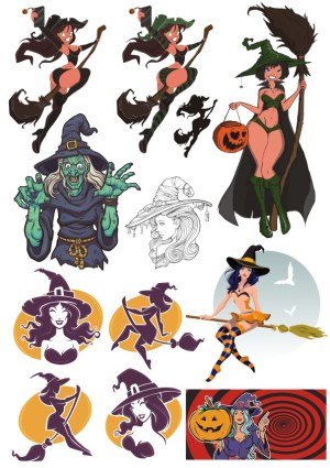 Halloween Witch Characters and Icons Vector Set Free Vector
