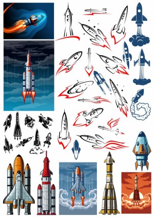 Collection of Space Rockets and Spaceship Vector Illustrations Free Vector