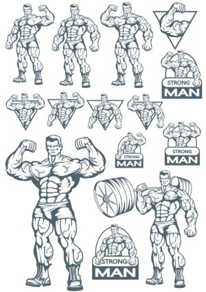Muscular Strong Man Vector Illustrations and Logos Free Vector