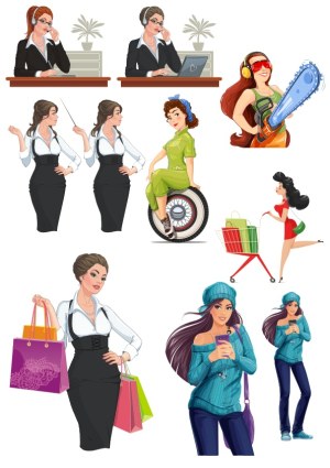 Vector Illustrations of Women in Various Activities and Styles Free Vector