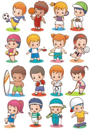 Cute Kids Engaged in Various Sports and Physical Activities Vector Set Free Vector