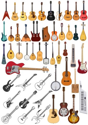 Large Collection of Acoustic and Electric String Instruments Vectors Free Vector