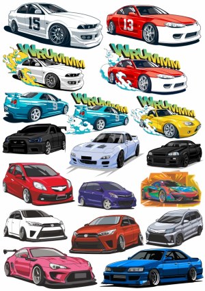 Vector Set of Various Sports and Compact Cars in Multiple Colors Free Vector
