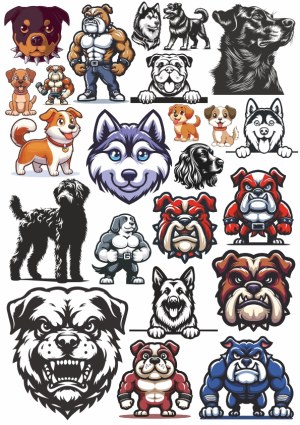 Collection of Dog and Bulldog Cartoon and Mascot Vector Illustrations Free Vector