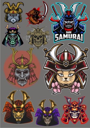 Collection of Colorful Samurai and Warrior Helmet Illustrations Free Vector