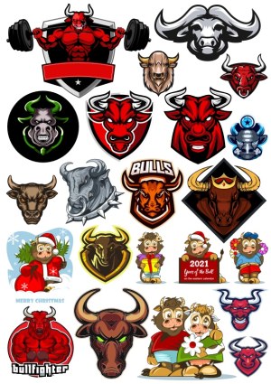 Collection of Bull and Buffalo Mascot Vector Illustrations Free Vector