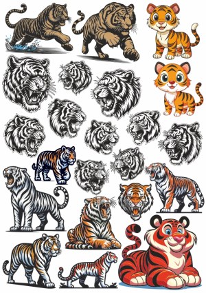 Variety of Tiger Illustrations and Cartoon Characters Free Vector