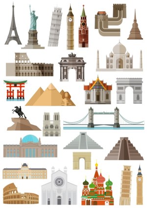 Vector Icons of Famous World Monuments and Landmarks Free Vector