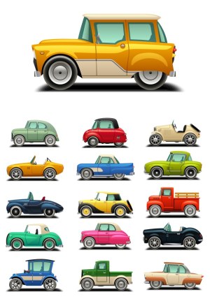 Collection of Colorful Retro Vintage Cars Vector Set Free Vector