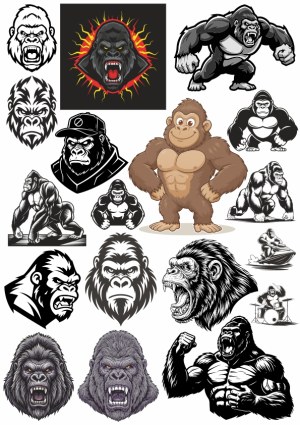 Collection of Gorilla and Ape Vector Illustrations in Various Styles Free Vector