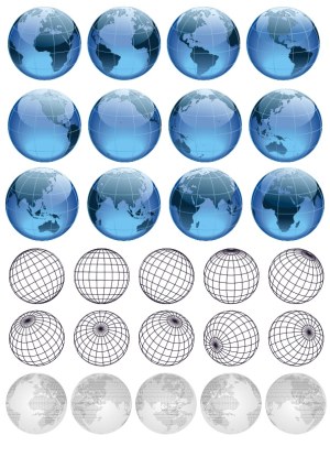 Set of Globe Vectors Showing Different Earth Views and Wireframes Free Vector