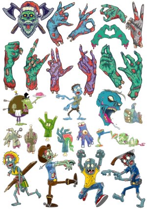 Cartoon Zombie Hands, Characters, and Halloween Illustrations Free Vector