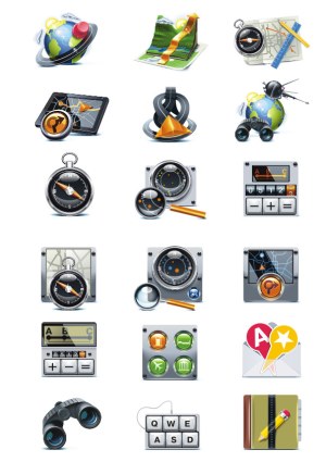Set of Navigation, Mapping, and Travel Icons Free Vector