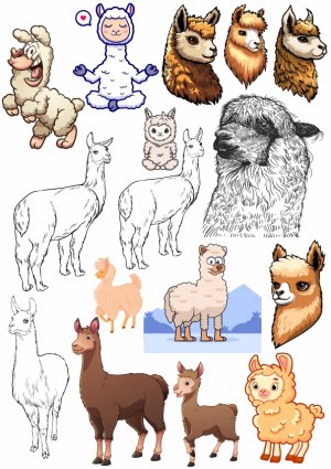 Collection of Llama and Alpaca Vector Illustrations and Sketches Free Vector