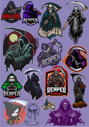 Grim Reaper and Halloween-Themed Vector Illustrations Free Vector