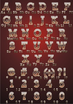 Steampunk Metallic Alphabet and Numerals Vector Set Free Vector