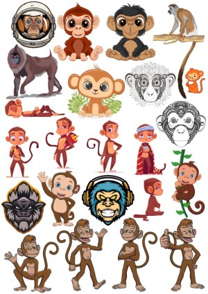 Collection of Cartoon and Stylized Monkey and Ape Illustrations Free Vector