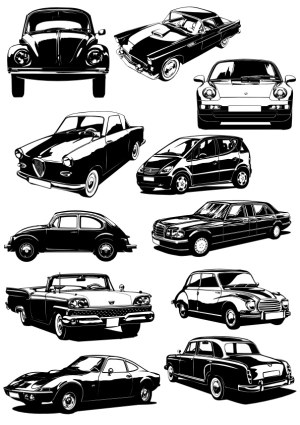 Black and White Vector Illustrations of Classic and Modern Cars Free Vector
