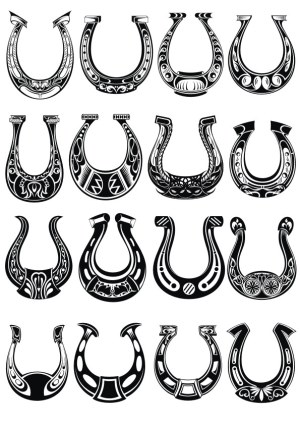 Decorative Horseshoe Vector Set with Tribal and Ornamental Patterns Free Vector