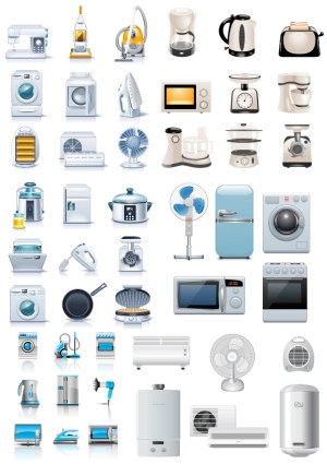 Vector Set of Various Household Appliances and Electronics Free Vector