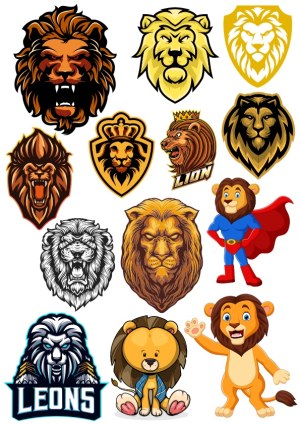 Collection of Diverse Lion Head and Character Vector Illustrations Free Vector