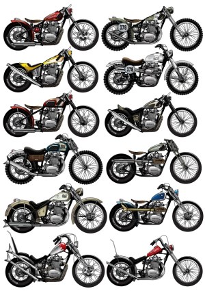 Set of 10 Classic and Custom Vintage Motorcycles Vector Illustrations Free Vector