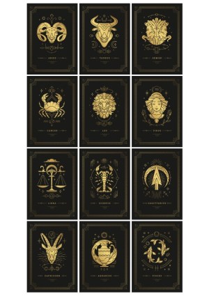 Elegant Gold Zodiac Signs Collection on Black Background Free Vector