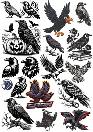 Various Crow Vector Illustrations and Designs Free Vector