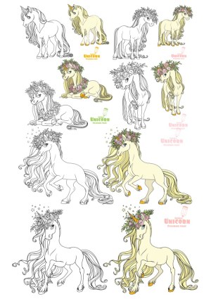 Cute Unicorns Coloring Pages with Flower Crowns Free Vector