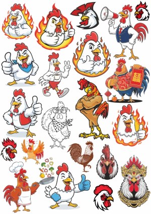 Collection of Cartoon and Realistic Rooster and Chicken Illustrations Free Vector