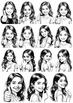 Set of Hand-Drawn Young Girl Portraits with Thumbs Up Free Vector