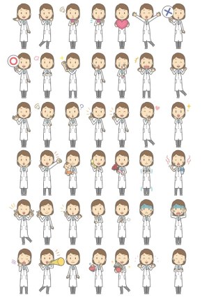 Female Doctor Various Emotional and Action Poses Vector Set Free Vector