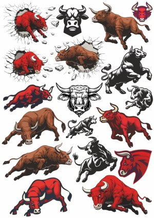 Collection of Aggressive Bull Vector Illustrations and Logos Free Vector