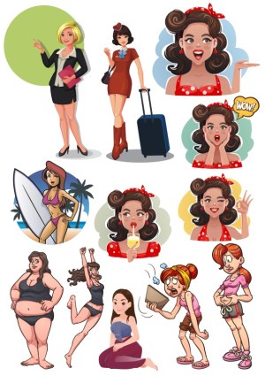 Diverse Female Characters and Expressions Vector Collection Free Vector