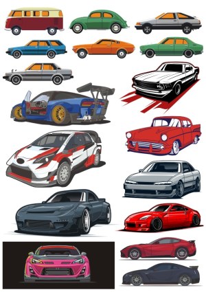 Collection of Classic and Modern Car Vector Illustrations Free Vector