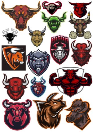 Collection of Bull and Bison Mascot Vector Logos Free Vector