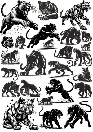 Collection of Black Panther Vector Illustrations in Various Artistic Styles Free Vector