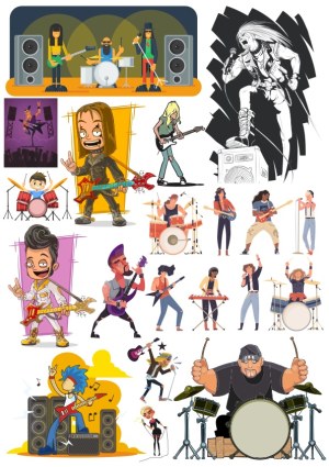 Vector Illustrations of Rock Bands and Musicians Playing Instruments Free Vector