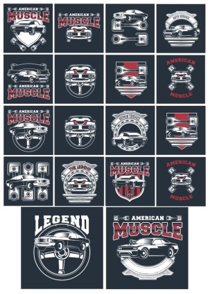 American Muscle Car Vintage Style Vector Badge Collection Free Vector